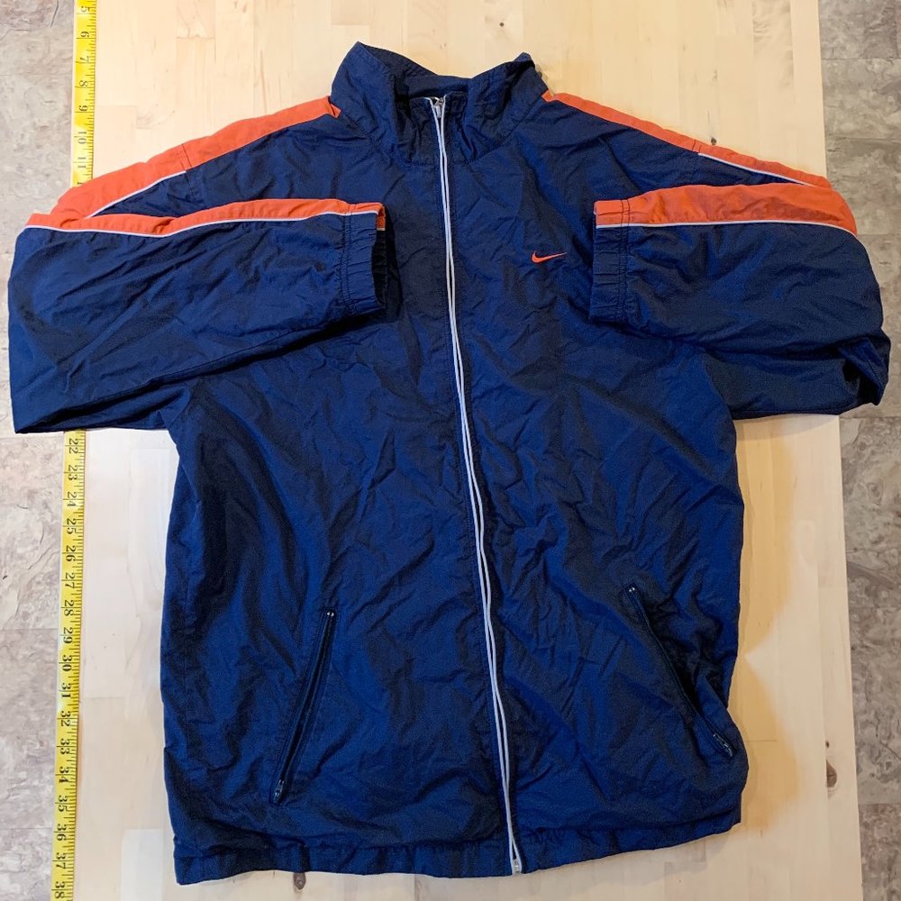 Nike Dark Blue Orang Stripes Windbreaker with Comfy Cotton Lining - Size Medium